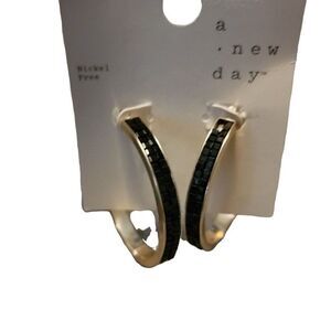 A New Day Womens Golden Black Nickel Free Metal Beaded Round Hoop Earring